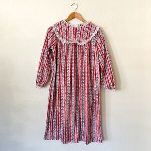 Lanz by Lanz of Salzburg Girls Fleece Long Sleeve Red Tyrolean Nightgown